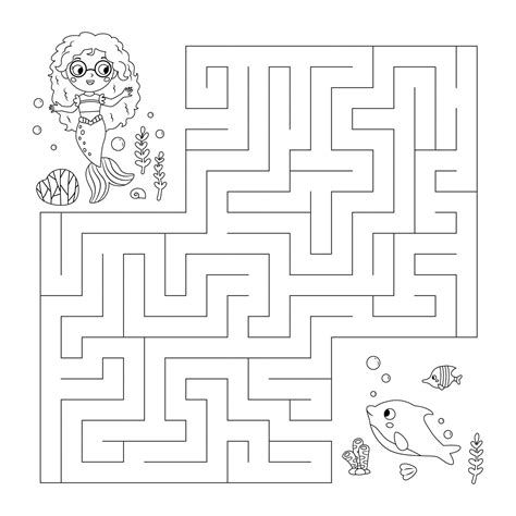 Coloring Page With Labyrinth Maze Game Help The Mermaid Find The Way