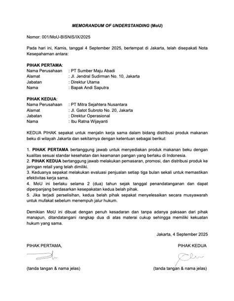 15 Surat MOU untuk Bisnis hingga Pemerintah, Siap Pakai! - KantorKu