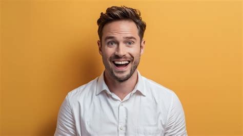 Premium Photo Portrait Of A Cheerful Handsome Man In A White Shirt