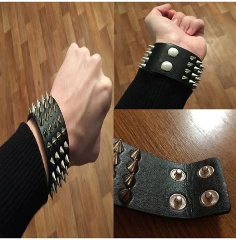 Gothic Punk 4 Rows Spike Rivet Stud Wide Wristband Cuff Rebelsmarket