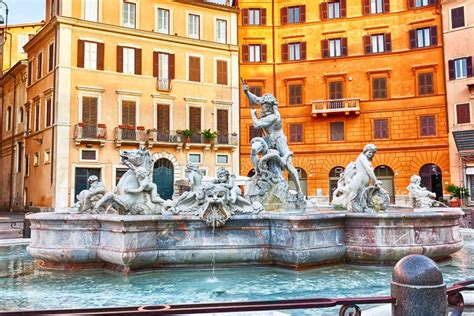 Piazza Navona with the Moor Fountain and Basilica at Sunset, Rome ...