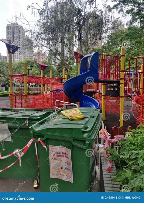 Covid Park Playground Lockdown Rubbish Ashbin Hong Kong Editorial Stock