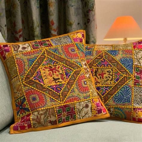 Handmade Indian Patchwork Cushion Cover Gold By Suzie Bidlake