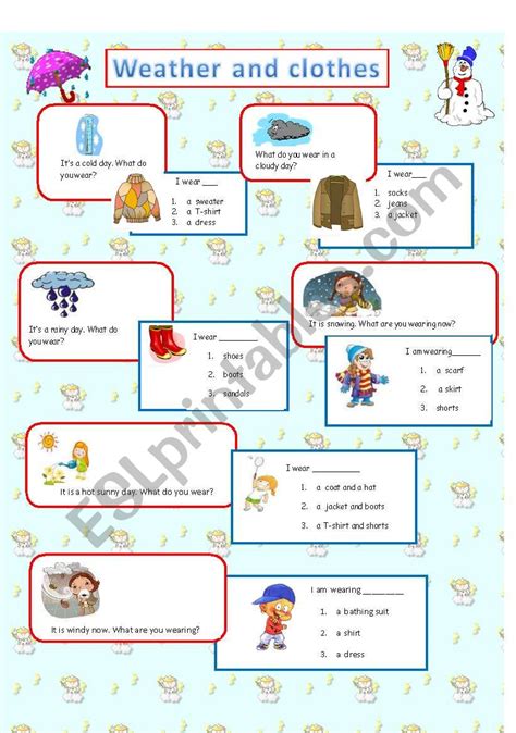 Weather And Clothes Esl Worksheet By Ellakass