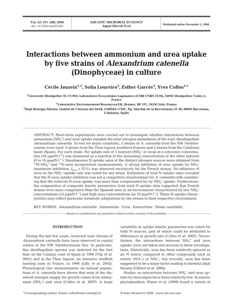 interactions  ammonium  urea uptake   strains