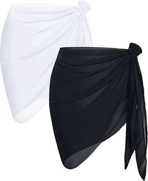 Pieces Bikini Sarong Cover Ups For Women Beach Sheer Chiffon Swimwear Wrap Skirt Black And