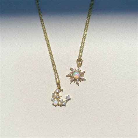 Sun And Moon Opal K Gold Plated Friendship Necklaces White Opal