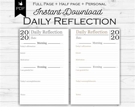 Daily Reflection Journal Printable Planner Page Etsy