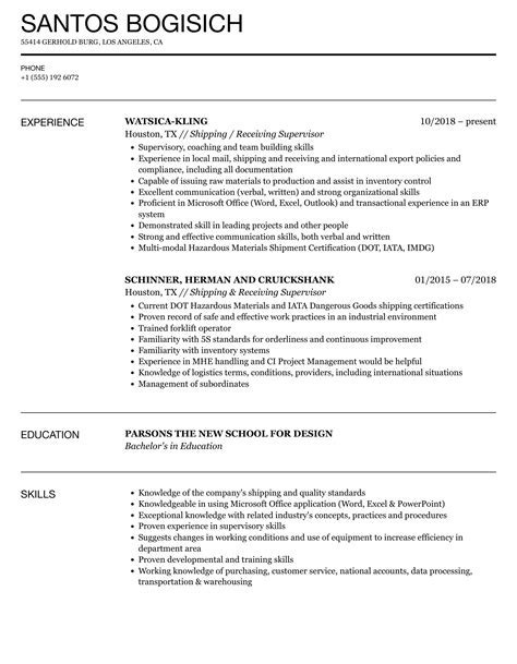 Receiving Supervisor Resume Samples Velvet Jobs