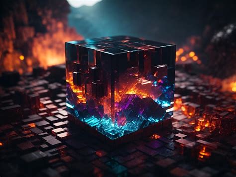 Premium Ai Image Obsidian Minecraft Cube Ultrarealistic 4k