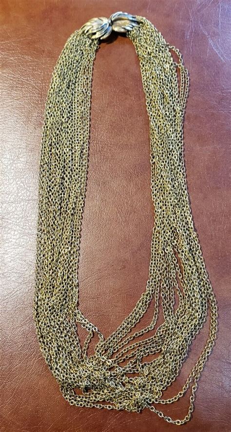 Crown Trifari Gold Toned Metal Multi Strand Chain Nec Gem