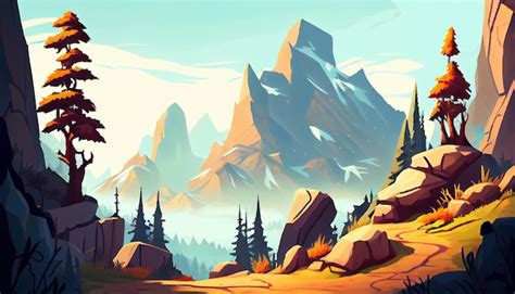 Premium Photo | Mountains 2D background environment for a mobile game A ...