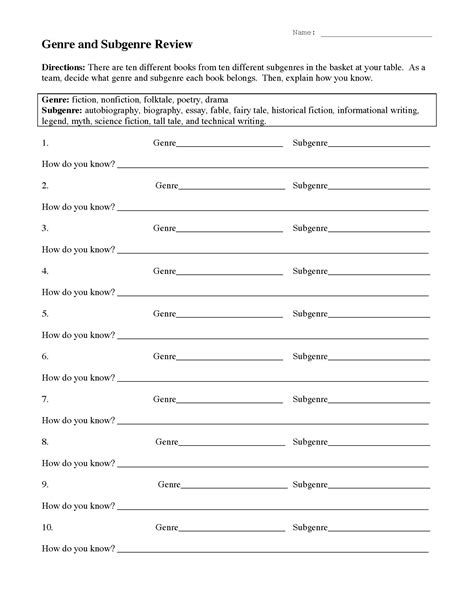 Literary Genre Ereading Worksheets