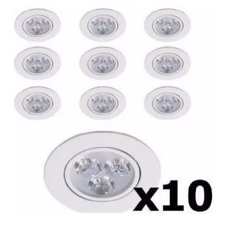 Kit 10 Spot Dicroica Super Led Redondo Embutir Sanca 3w Branco Frio