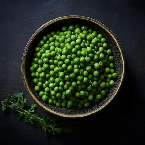 Premium AI Image | photography of petits pois in dark green bowl almost