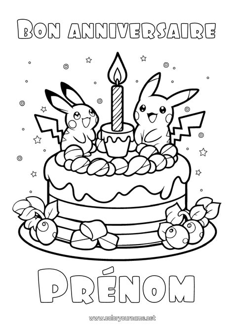 Coloriage n3573 Gâteau Anniversaire Pokemon