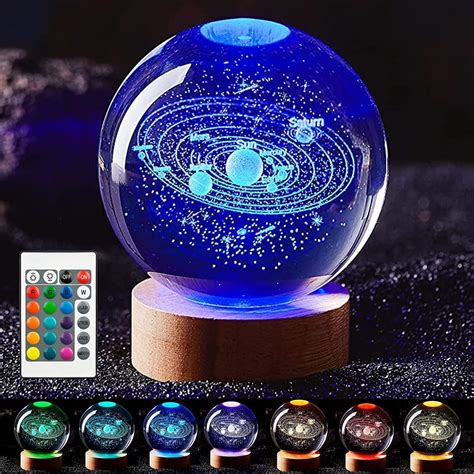 Nurluce 3D Solar System Crystal Ball With LED Colorful RGB 3 15 Inch