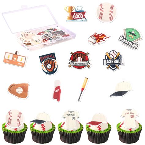 68 PCS Edible Baseball Cupcake Toppers RST1 Wafer Paper Sports Balls