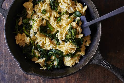 Cheddar Waffles with Garlicky Broccoli Rabe and Scrambled Eggs - Andy Boy