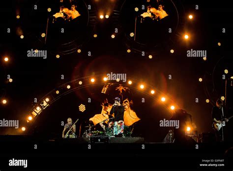 The American Funk Rock Band Red Hot Chili Peppers Pictured On Stage As He Performs Live At