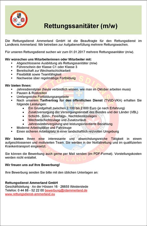 Neues Stellenangebot Rettungsdienst Ammerland Gmbh Michael Peter