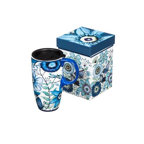 Cypress Home Shades Of Indigo Flowers And Butterflies Ceramic Travel