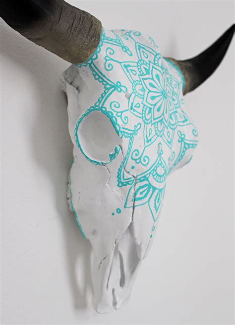 Beautiful Hand Painted Faux Cow Skull With Turquoise Teal Etsy Uk