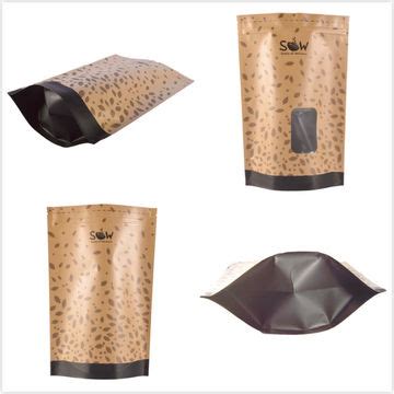 Food Grade Plastic Packaging Ziplock Stand Up Brown Kraft Paper Bag For