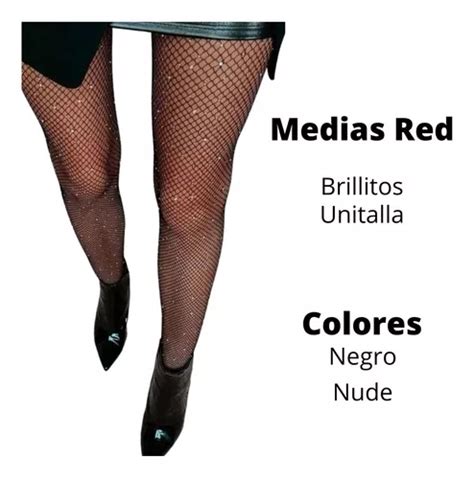 12 Pack Medias De Red Con Brillitos Piedritas Negro Y Nude Envío gratis