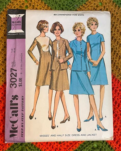 Vintage 1971 Mccall S Sewing Pattern 3027 Misses A Line Dress And