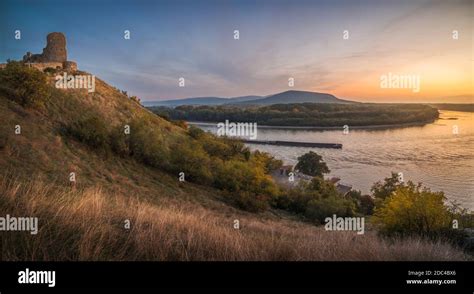 Devin Castle Ruin Over Danube River Near Bratislava Slovakia At Sunset