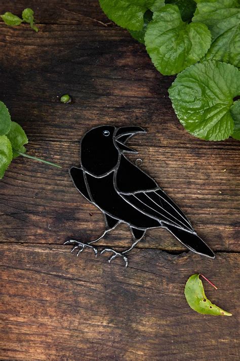 Custom Stained Glass Decor Crow Window Black Crow Decor Magical T