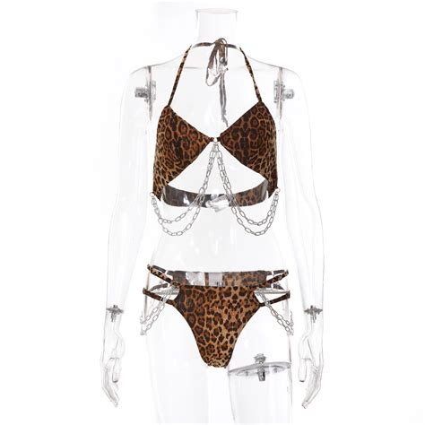 Leopard Print Suspender Metal Chain Sexy Underwear Set China Sexy Lingerie And Underwear Price