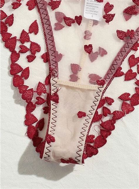 Women Sexy Transparent Heart Lingerie Set Embroidery Push Up Lace Bras See Through Panties Hot