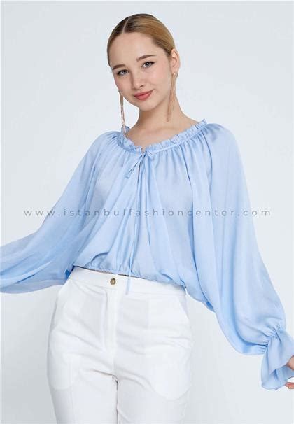 Explosion Batwing Sleeve Solid Color Regular Blue Blouse Exp18091mav