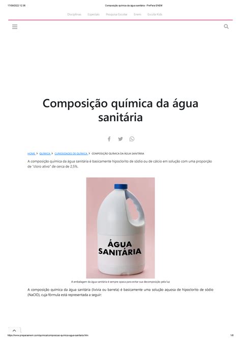 Agua Sanitaria Composição Quimica - RETOEDU