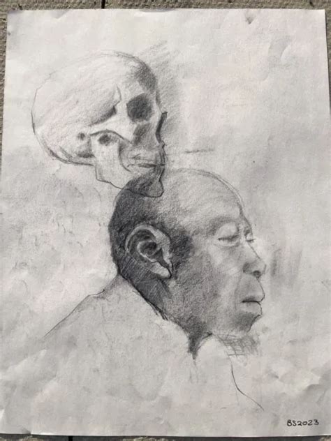 Original Pencil Drawing Surreal Art Male Nude Self Portrait Not A