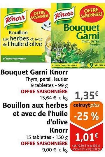 Promo Bouquet Garni Knorr Bouillon Aux Herbes Et Avec De L Huile D