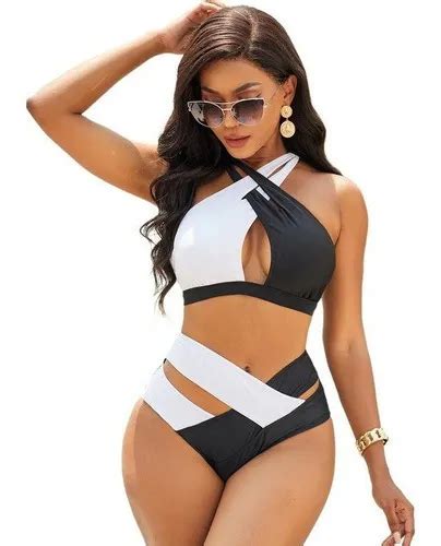 Conjunto De Bikini Cintura Alta Con Tiras Cruzadas Color U Cuotas Sin Inter S