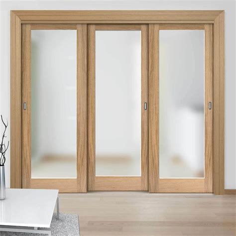 Pass Easi Three Sliding Doors And Frame Kit Pattern 10 Oak Door Frosted Glass Unfinished