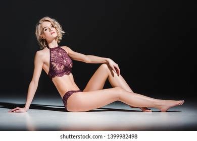 Beautiful Sexy Girl Burgundy Lingerie Sitting Stock Photo Shutterstock