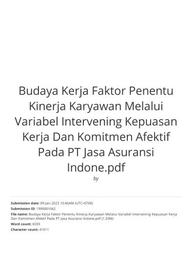 Budaya Kerja Faktor Penentu Kinerja Karyawan Melalui Variabel