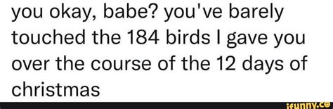 You Okay Babe You Ve Barely Touched The Birds I Gave You Over The Course Of The Days Of