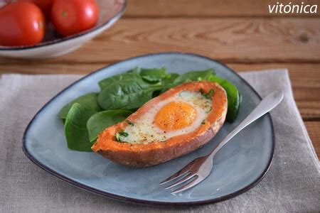 Boniato O Batata Al Horno Relleno Con Huevo Y Espinacas Receta