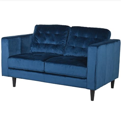 DARK BLUE VELVET 2 SEATER SOFA - Linen Mill