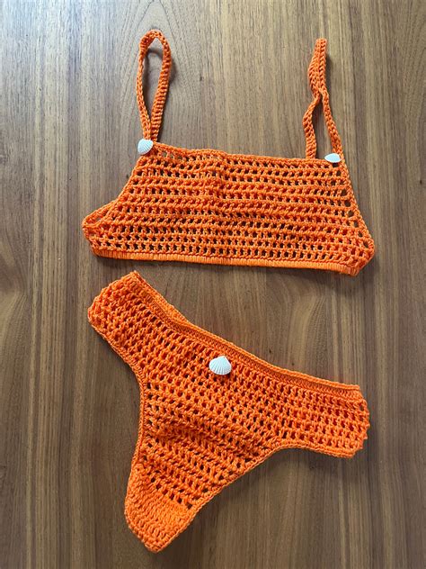 Mesh Crochet Bikini Set With Seashells Etsy