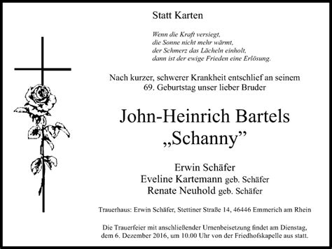 Traueranzeigen Von John Heinrich Bartels Trauer In Nrw De