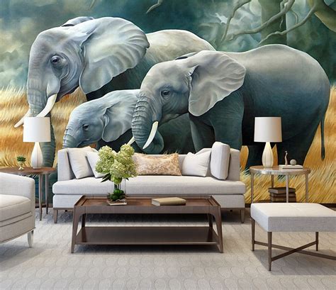 Elephants In The Wild 3D 5D 8D Wall Murals Custom Wallpaper