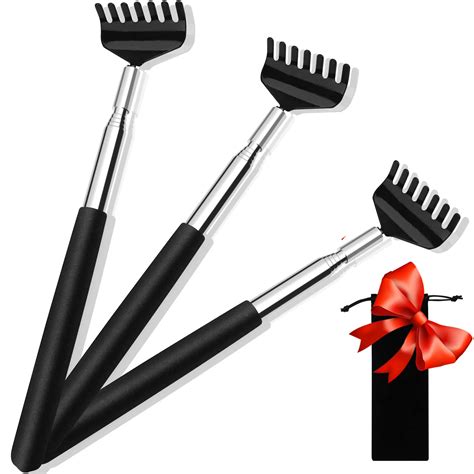 3 Pack Black Telescopic Back Scratcher Set With Carry Bag Stainless