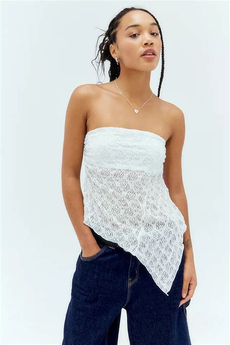Uo Indie Lace Asymmetric Bandeau Top Urban Outfitters Uk